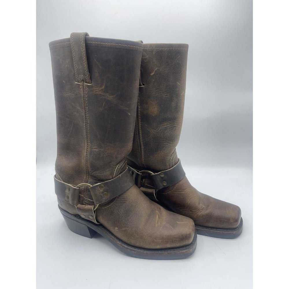 Frye Women 5.5 Harness brown moto boots biker leather USA mid calf 77300